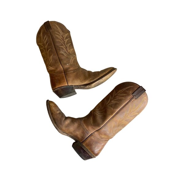 Vintage Nocona‎ Brown Leather Cowboy Boots With Embroidered Western Design  Size - Picture 6 of 8